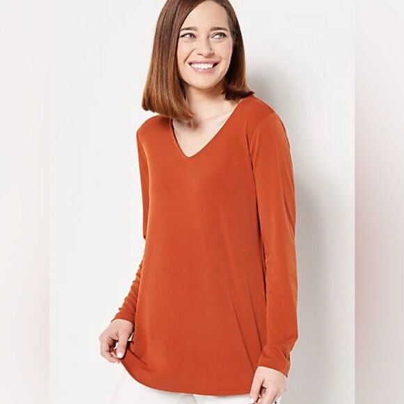 Susan Graver Long Sleeve V-Neck Top - XL - Pumpkin - EUC; clean/smoke-free home - Picture 3 of 8